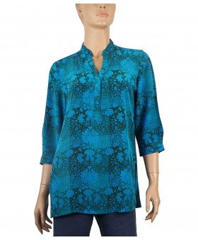 Short Silk Shirt - Blue Flowers