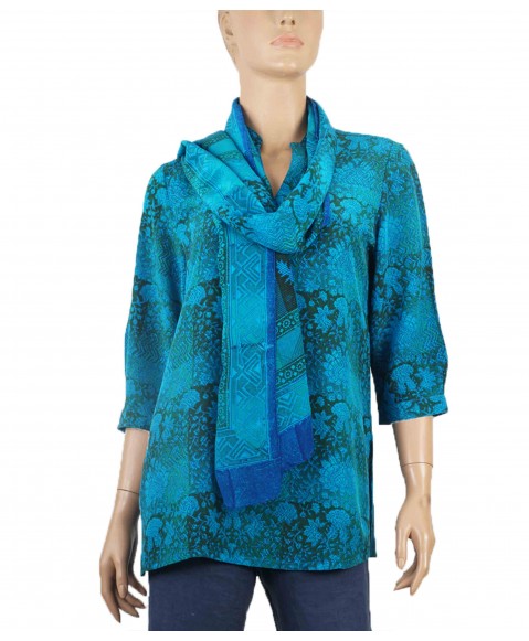 Short Silk Shirt - Blue Flowers