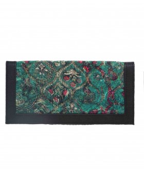 Silk Wallet - Green With Pink Flowers