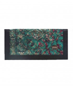 Silk Wallet - Green With Pink Flowers