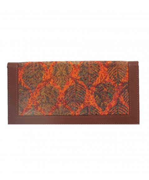 Silk Wallet - Orange Base With Green Leaf