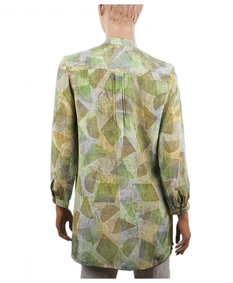  Long Silk Shirt - Green Geometry