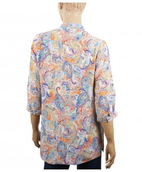 Short Silk Shirt - Colorful Paisley on White