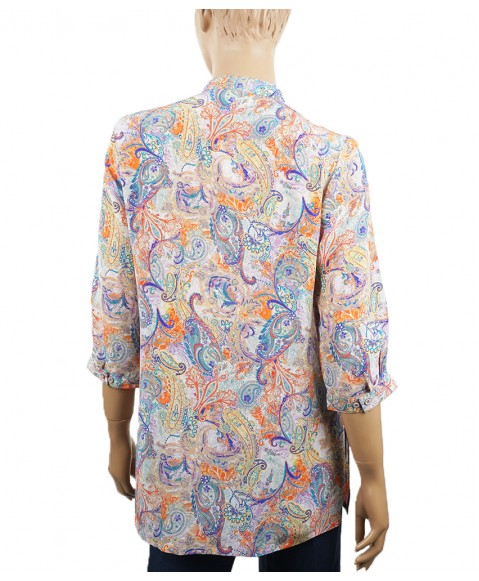 Short Silk Shirt - Colorful Paisley on White