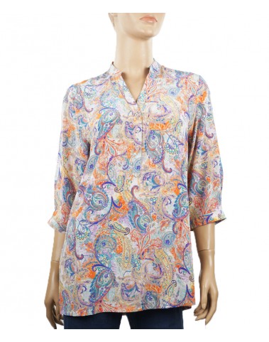 Short Silk Shirt - Colorful Paisley on White