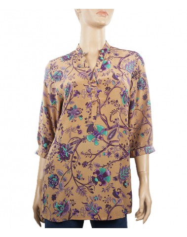 Short Silk Shirt - Purple Garden