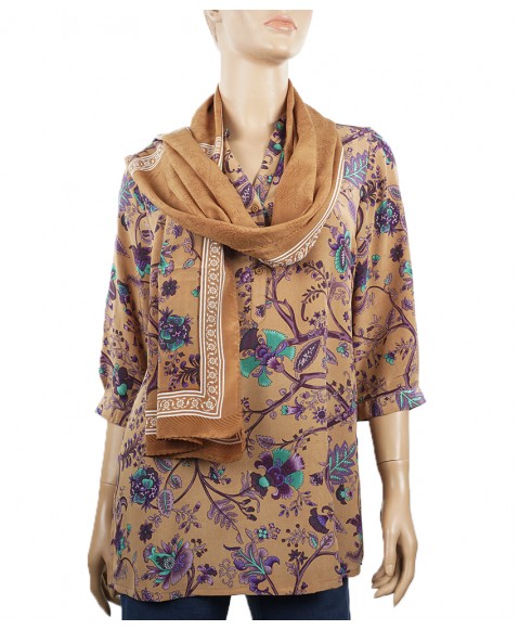 Short Silk Shirt - Purple Garden