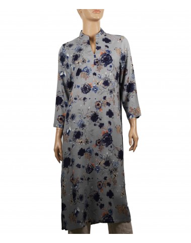 Tunic - Dark Navy Flowers on Grey