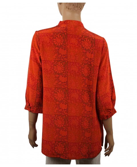Short Silk Shirt - Red Floral Patches