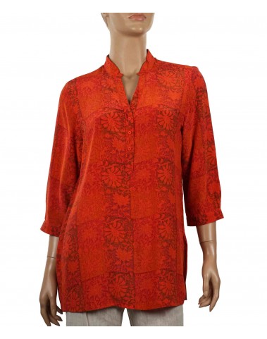 Short Silk Shirt - Red Floral Patches