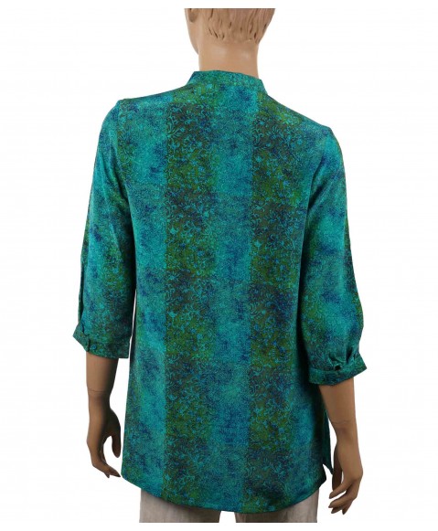 Short Silk Shirt - Green Patchwork