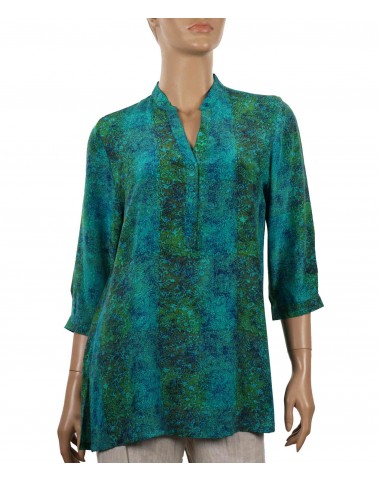 Short Silk Shirt - Green Patchwork