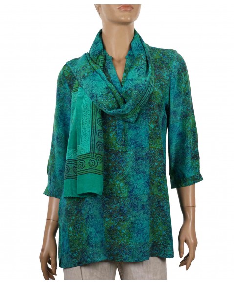 Short Silk Shirt - Green Patchwork