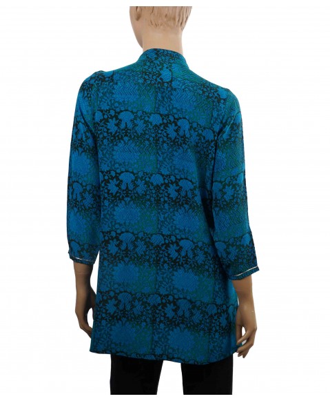 Antique Silk Kurti - Blue and Green Floral Patch