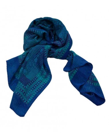 Crepe Silk Scarf - Blue Floral Patchwork