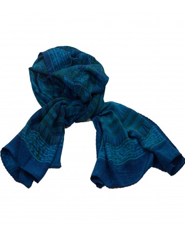 Crepe Silk Scarf - Blue Paisley Work