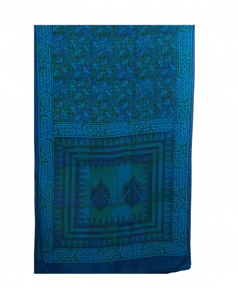 Crepe Silk Scarf - Blue Paisley Work