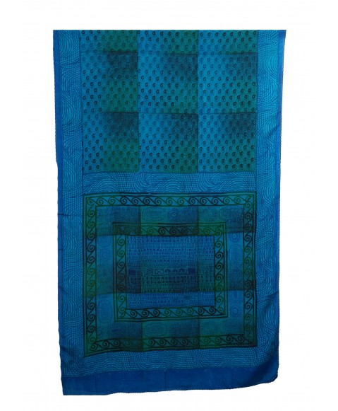 Crepe Silk Scarf - Blue Butti Patchwork