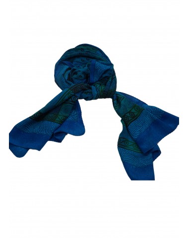 Crepe Silk Scarf - Blue Butti Patchwork