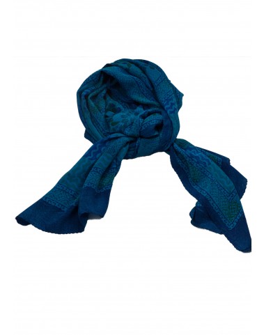 Crepe Silk Scarf - Blue Leafy Print