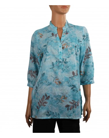 Casual Kurti - Sky Blue Leaf Print