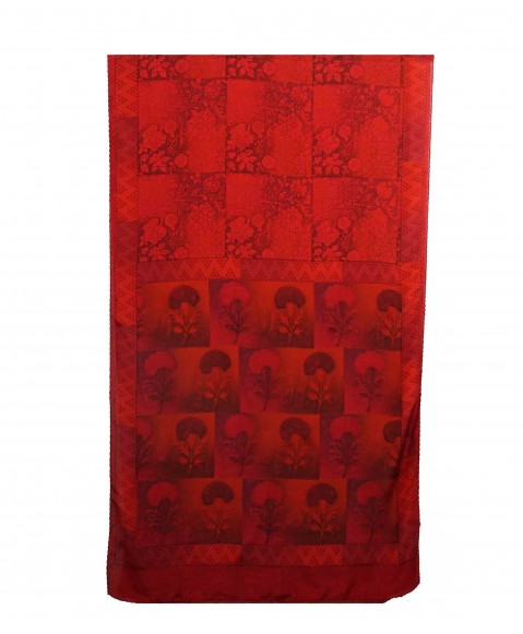 Crepe Silk Scarf - Red Leafy Patchwork