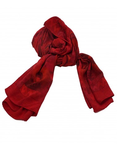 Crepe Silk Scarf - Red Leafy Patchwork