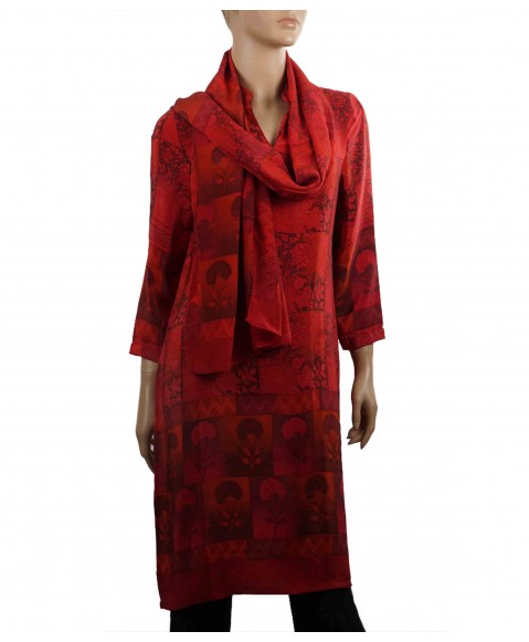 Tunic - Red Leafy Patchwork