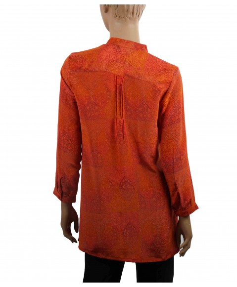 Long Silk Shirt - Orange Patchwork