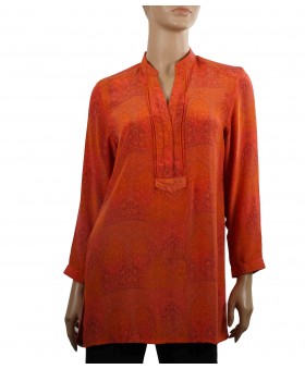 Long Silk Shirt - Orange Patchwork