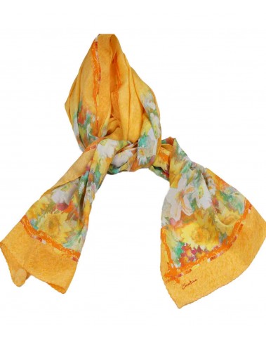 Crepe Silk Scarf - Yellow Floral