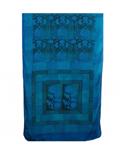 Crepe Silk Scarf - Blue and Green Floral Patch