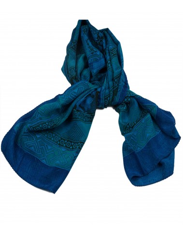 Crepe Silk Scarf - Blue and Green Floral Patch