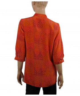Short Silk Shirt - Orange Patchwork