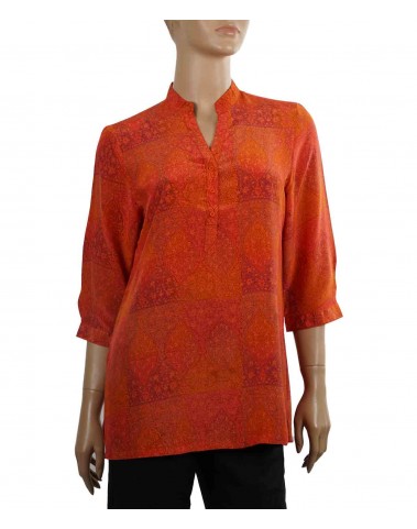 Short Silk Shirt - Orange Patchwork