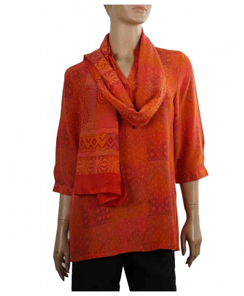 Short Silk Shirt - Orange Patchwork