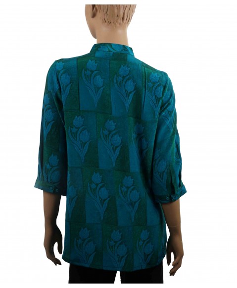 Short Silk Shirt - Blue and Green Patchwork