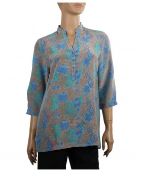 Short Silk Shirt - Blue Flowers