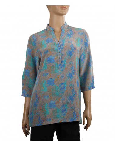 Short Silk Shirt - Blue Flowers