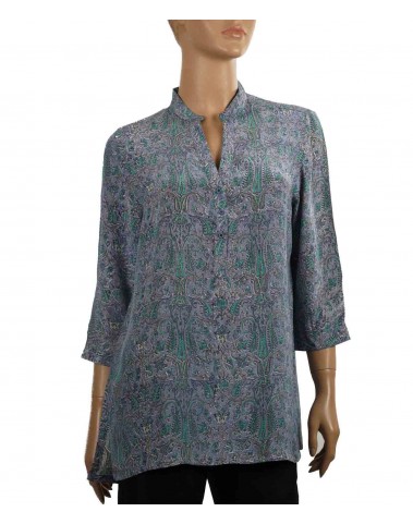 Short Silk Shirt - Grey Block Print