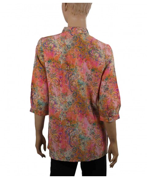 Short Silk Shirt - Pink Abstract