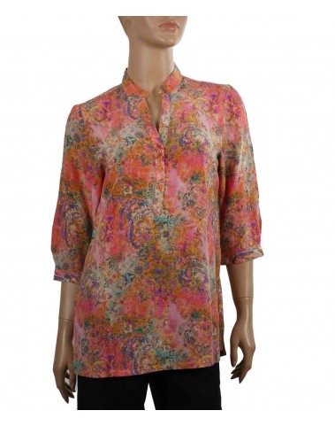 Short Silk Shirt - Pink Abstract