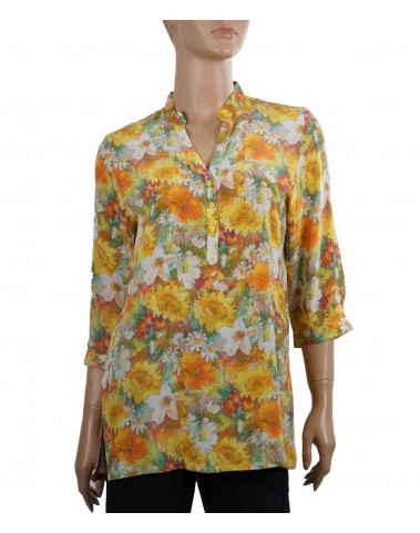 Short Silk Shirt - Yellow Floral