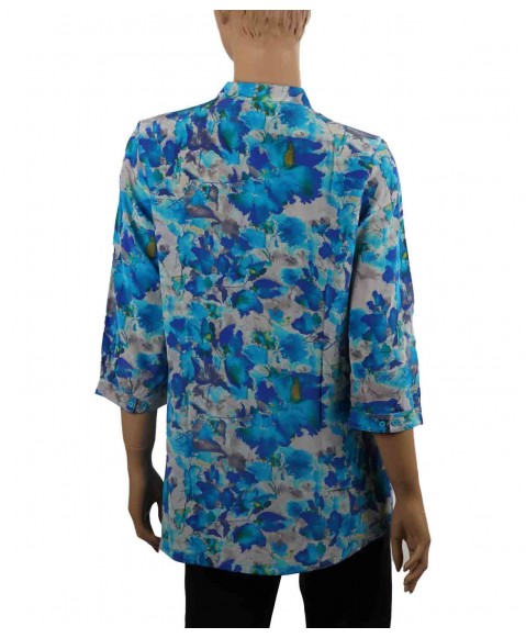 Short Silk Shirt - Blue and Grey Floral