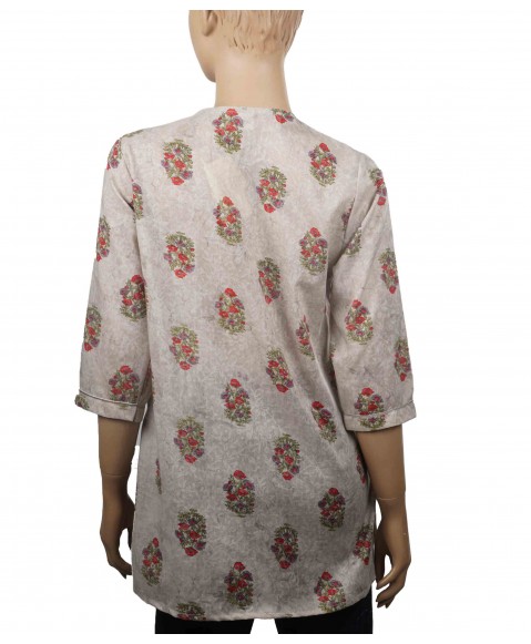 Casual Kurti - Embroidery Red Flowers Patch Casual Kurti - Embroidery Red Flowers Patch
