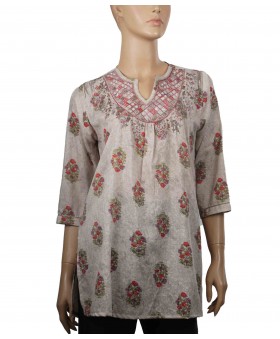 Casual Kurti - Embroidery Red Flowers Patch