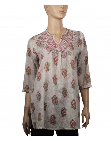Casual Kurti - Embroidery Red Flowers Patch