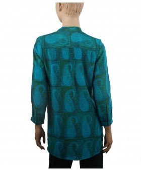 Long Silk Shirt - Green and Blue Big Paisley