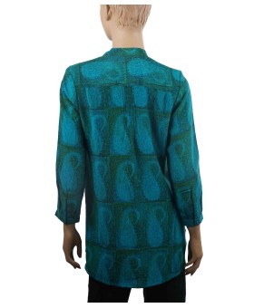 Long Silk Shirt - Green and Blue Big Paisley