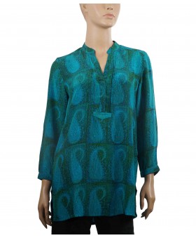 Long Silk Shirt - Green and Blue Big Paisley